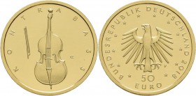 Deutschland: 4 x 50 Euro 2018 Musikinstrumente: Kontrabass (A,D,F,J), in Originalkapsel und Etui, mit Zertifikat, Jaeger 6xx. Jede Münze wiegt 7,78 g,...