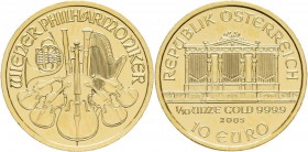 Österreich: 10 Euro 2005, Wiener Philharmoniker, Gold 999,9, 1/10 Unze, Stempelglanz.
 [plus 0 % VAT]
