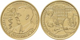 Österreich: Lot 3 Goldmünzen: 50 Euro 2010 Baron Clement von Pirquet. KM# 3194, Fb 953. In Kapsel, Schatulle, Zertifikat und Umkarton. Jede Münze wieg...