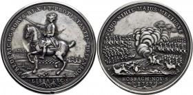 Altdeutschland und RDR bis 1800: Brandenburg-Preussen, Friedrich II. 1740-1786: Bronzemedaille 1757, versilbert, unsigniert, auf die Schlachten bei Ro...