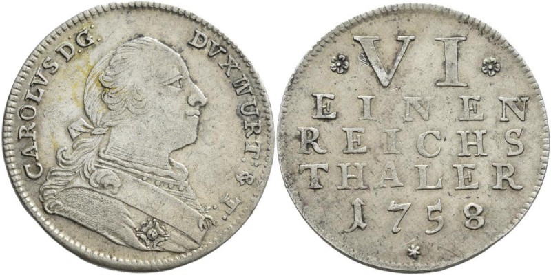 Altdeutschland und RDR bis 1800: Württemberg, Karl Eugen 1741-1793: 1/6 Taler 17...