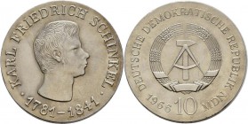 DDR: 10 Mark 1966, Karl Friedrich Schinkel, Jaeger 1517, min. Kratzer, fast Stempelglanz.
 [taxed under margin system]