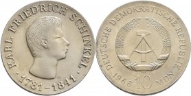 DDR: 10 Mark 1966, Karl Friedrich Schinkel, Jaeger 1517, schöne Patina, vorzüglich.
 [taxed under margin system]