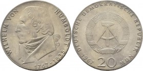 DDR: 20 Mark 1967, Wilhelm von Humboldt, Jaeger 1520, schöne Patina, Stempelglanz.
 [taxed under margin system]