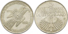Bundesrepublik Deutschland 1948-2001: 5 DM 1952 D, Germanisches Museum, Jaeger 388, Kratzer, sehr schön.
 [taxed under margin system]