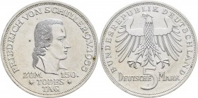 Bundesrepublik Deutschland 1948-2001: 5 DM 1955 F, Friedrich Schiller, Jaeger 389, feine Kratzer, sehr schön.
 [taxed under margin system]