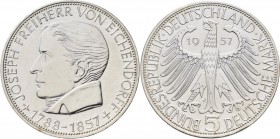 Bundesrepublik Deutschland 1948-2001: 5 DM 1957 J, Freiherr von Eichendorff, Jaeger 391, feine Kratzer, sehr schön - vorzüglich.
 [taxed under margin...