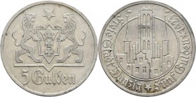 Kolonien und Nebengebiete: DANZIG: 5 Gulden 1923. Jaeger D 9, 25,03 g. Sehr schön.
 [taxed under margin system]