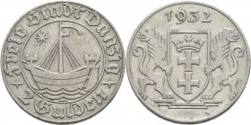 Kolonien und Nebengebiete: DANZIG: 2 Gulden 1932. Jaeger D 16. 9,83 g. sehr schön.
 [taxed under margin system]