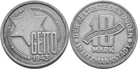 Kolonien und Nebengebiete: Ghetto Litzmannstadt / Lodz: Quittung über 10 Mark 1943, 3,35 g (Aluminium), Jaeger L 4b, sehr schön.
 [taxed under margin...