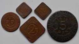 Kolonien und Nebengebiete: STADT GENT: Lot 5 Münzen: 2 x 50 centiemen 1915 (J. N612), 1 x 1 Frank 1915 (J. N613), 1 x 2 Franken 1915 (J. N614), 1 x 5 ...