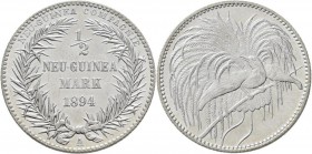 Deutsch-Neuguinea: ½ Neu-Guinea Mark 1894 A, 2,83 g, Auflage 20.070 Exemplare, Jaeger 704, feine Kratzer, vorzüglich+.
 [taxed under margin system]