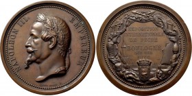 Medaillen alle Welt: Frankreich: Napoleon III. 1852-1870: Bronzemedaille 1866 v. Dubois, auf die Internationale Ausstellung in Boulogne, 81.34 mm, 258...