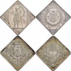 Medaillen Deutschland: 8. Deutsches Bundes-Schießen 1884 in Leipzig: Lot 2 Medaillen, Silberklippe 1884, von Helfricht, 36,5x36,5 mm, Slg. Peltzer 137...