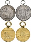 Medaillen Deutschland: 14. Deutsches Bundes-Schießen 1903 in Hannover: Lot 2 Medaillen, Goldmedaille 1903, Goldkleinod, 585er Gold, 16 mm, mit Öse und...