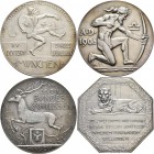 Medaillen Deutschland: 15. Deutsches Bundes-Schießen 1906 in München: Lot 4 Medaillen, Silbermedaille 1906 von Dasio, 38 mm / Silbermedaille 1906 von ...