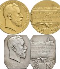 Medaillen Deutschland: 17. Deutsches Bundes-Schießen 1912 in Frankfurt a.M.: Lot 5 Medaillen, Goldmedaille 1912 von Korschann, 19 mm, 4 g, Gold 500 / ...