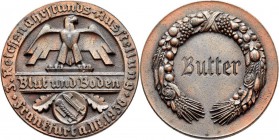 Medaillen Deutschland: Drittes Reich: Bronzierte Zinkgussmedaille 1936, der 3. Reichsnährstands-Ausstellung in Frankfurt 1936, ”BUTTER”, 38,2 mm 19,37...