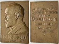 Medaillen Deutschland: Karlsruhe: Bronzeplakette 1907, von Rudolph Mayer, Pforzheim, auf das 50-jährige Firmenjubiläum der Firma F. Wolff & Sohn in Ka...