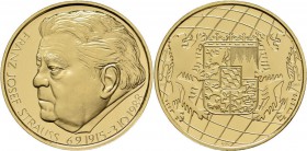 Medaillen Deutschland - Personen: Franz Josef Strauß, Gedenkmedaille aus 999/1000 Feingold. 17,5 g, 31 mm. Entwurf Reinhart Heinsdorff. Kopf nach Link...