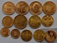 Alle Welt: Goldanleger aufgepasst: kleines Lot 12 Goldmünzen und eine Goldmedaille, dabei: Vreneli, Souvereign, 20 Mark, 5 Rubel, 10 Rubel, 20 Corona,...