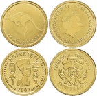 Alle Welt: Lot 13 Goldmünzen alle Welt, Australien: 5 Dollars 2002 (Fein 1,55 g), 5 Dollars 2003 (Fein 1,55 g), 2 Dollars 2010 (Fein 0,5 g) // Belgien...
