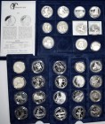 Alle Welt: Sammlung Olympische Spiele mit 31 Silbermünzen. Dabei 20 Zloty Polen 1995 - Atlanta 1996, Griechenland 1000 Drachmen, USA 1 Dollar mit ”Bli...