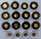 Alle Welt: Die kleinsten Goldmünzen der Welt: 16 Goldmünzen aus diversen Ländern, überwiegend 0,5 g schwer und aus diversen Goldlegierungen (585/1000 ...