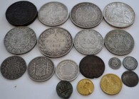 Alle Welt: Kleines Lot diverse 18 alte Münzen, dabei: 40 Reis 1822, Philippinen 1 Peso 1908, Frankreich 5 Francs 1846 un viele Andere.
 [taxed under ...