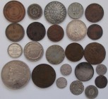 Alle Welt: Kleines Lot 24 ausgewählte Münzen, dabei unter anderem: Straits Settlement 1 cent 1883, East India Company 1 rupee 1835, Finnland 5 Pennia ...