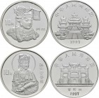 China - Volksrepublik: Lot 3 Münzen 10 Yuan 1997: Rückgabe Hong Kong an China, KM# 1045, Matsu / Mazu, Schutzgöttin der Fischer und Seefahrer, vgl. KM...