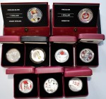Kanada: Sammlung 9 Gedenkmünzen zu 1 Dollar zwischen 2006-2017. Es handelt sich um Spezialausgaben aus Silber teilkoloriert / Special Edition mit Enam...
