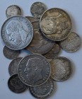 Belgien: Leopold II., 1865-1909: Lot 17 Münzen, 5 Francs 1869, 1872, 1873(2x), 2 Francs 1880, 20 Francs 1934, 50 Francs 1958, 1 Franc 1880, 1886, 1909...