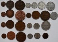 Finnland: Unter russischer Herrschaft, bis 1918: Lot 26 Münzen von 1 Penni bis 2 Markkaa (1865-1918), diverse Typen, auch Silbermünzen dabei.
 [taxed...