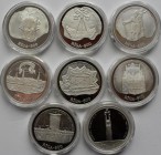Lettland: Lot 8 Münzen: 10 Latu 1995-1998 aus der Serie 800 Jahre Riga. Komplette Serie, polierte Platte.
 [taxed under margin system]