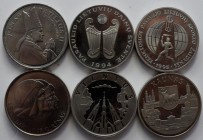 Litauen: Lot 6 x 10 Litu Gedenkmünzen aus Kupfer-Nickel, dabei: 1993 Atlantik Flug KM# 94, 1993 Papst Johannes Paul KM# 95, 1994 Song Fest KM# 96, 199...