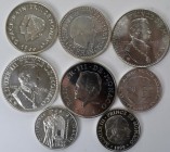 Monaco: Lot 8 Silber Gedenkmünzen aus Monaco, dabei: 10 Francs 1966/1966, 50 Francs 1974/1976, 100 Francs 1974/1982/1997/1999.
 [taxed under margin s...