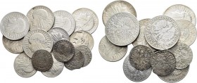 Polen: Lot 14 Silbermünzen, 10 Zlotych 1932 (4x), 1933 (2x), 5 Zlotych 1932, 1933 (2x), 1934, 6 Groschen 1663, 1666 (3x), sehr schön, sehr schön-vorzü...