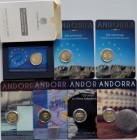 Andorra: Lot 7 diverse 2 Euro Gedenkmünzen: 3 x 2014, davon 1x polierte Platte, 2 x 2015, 2 x 2016. Jeweils in original Blister.
 [taxed under margin...