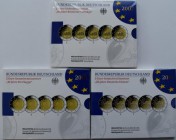 Deutschland: 3 x 2-Euro-Sammlermünzenset in Spiegelglanz: 2007 Römische Verträge, 2015 Deutsche Einheit, 2015 EU-Flagge. Wie von VfS verausgabt.
 [ta...