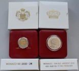 Monaco: Lot 4 Münzen aus Monaco, dabei: 2 x 2 Euro 2010 pp (KM# 195) sowie 2 x 10 Euro 2012 - 400 Jahre Honore II. (KM# 202). Alle 4 Münzen im Etui, p...