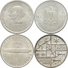 Weimarer Republik: Lot 4 Stück, 3 Reichsmark 1927 A, 1929 A Waldeck, 1930 A Zeppelin, 1931 A vom Stein, sehr schön-vorzüglich, vorzüglich.
 [taxed un...