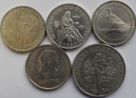 Weimarer Republik: Lot 5 Münzen: 3 Reichsmark Meißen, Vogelweide, Rheinlandräumung, Goethe, 5 Reichsmark Eichbaum 1931 A.
 [taxed under margin system...