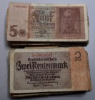 Varia, Sonstiges: BANKNOTEN: Lot mit über 60 x 2 Rentenmark 1937 sowie über 60 x 5 Reichsmark 1942. Sehr stark gebraucht.
 [taxed under margin system...