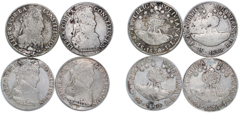 Bolivia Republic 1830 PTS JL 4 Soles (4 Lots) SOLD AS IS, NO RETURNS Silver (.66...
