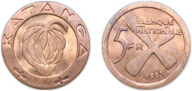 Democratic Republic of the Congo Katanga Republic 1961 5 Francs Bronze Kings Norton Metal Company Mint (6500000) 6.57g UNC KM 2 Schön 2
