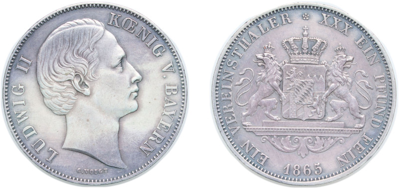 Germany Kingdom of Bavaria German states 1865 1 Vereinsthaler - Louis II Silver ...