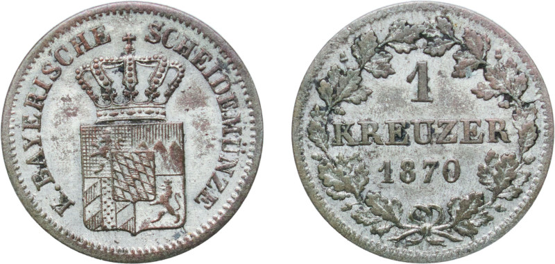 Germany Kingdom of Bavaria German states 1870 1 Kreuzer - Louis II Silver (.166)...