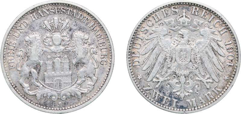 Germany Free Hanseatic city of Hamburg Second Empire 1904 J 2 Mark Silver (.900)...