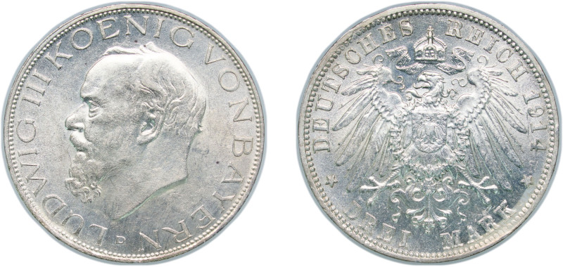 Germany Kingdom of Bavaria Second Empire 1914 D 3 Mark - Louis III Silver (.900)...
